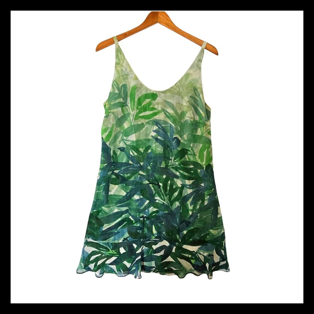 CAbi Castaway Dress Strappy Green Beach Club M Medium Tropical Print